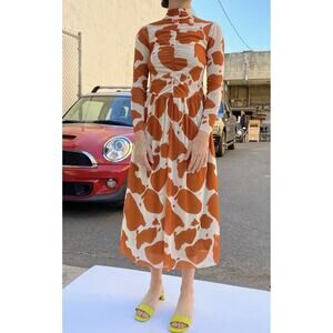 Lisa Says Gah Elenor Cow Print Mockneck Midi Dress Size Large